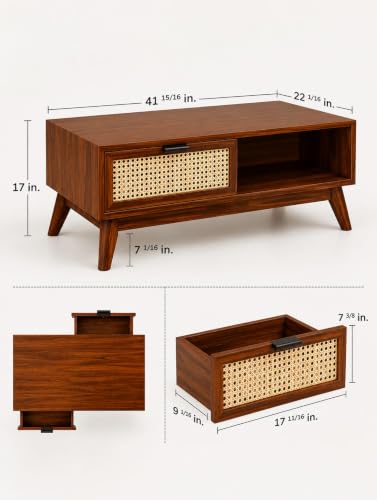 Image of Solid Sheesham Wood Coffee Table for Living Room Home | Wooden Center Teapoy Table with Drawer Storage for Office and Hotels (Natural Finish)