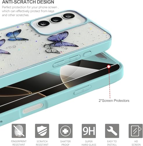 Image of VONZEE for Samsung Galaxy S24 FE Clear Glitter Butterfly Case, Cute Bling Sparkle Shiny Soft Silicone TPU Bumper Shockproof Women Girls Slim Protective Phone Cover for Galaxy S24 FE, Mint