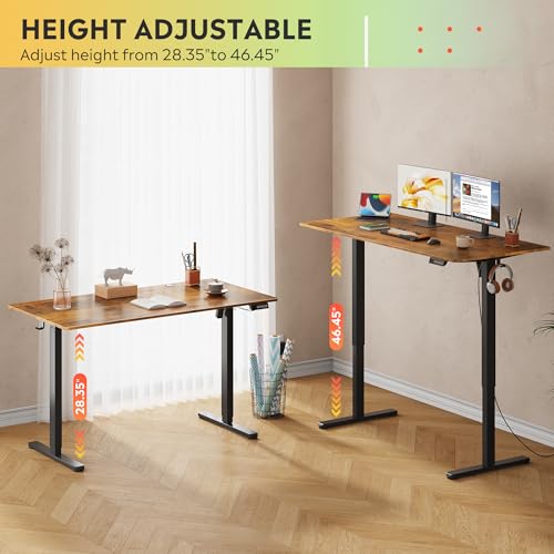 DEVAISE 55 x 28 Inches Electric Standing Desk, Adjustable Height Stand up Desk, 28" Deeper Desktop Sit to Stand Desk with 3 Memory Preset, Adjustable Computer Desk for Home Office (Rustic Brown)