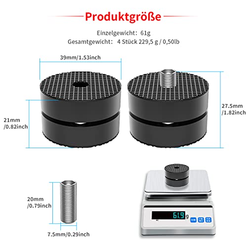 Tertullus 4 Stück Lautsprecher Füße Aluminium Füße Shock Absorber Schwingungsdämpfer für Lautsprecher, Subwoofer HiFi Geräte (IF4023B-Schwarz)
