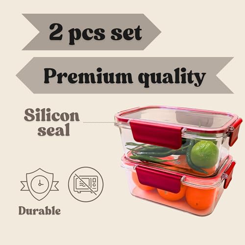 Image of Air Tight PET Storage Container Box for Kitchen & Fridge | Set of 2 300 ml | Red set
