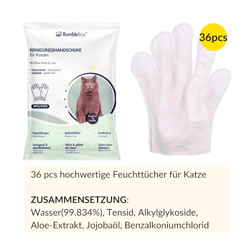 RumbleBox Feuchttücher für Katzen & Hunde, Handschuh-Feuchttücher für Haustiere, Sanfte Fellpflege, Reinigung & Massage, Optimal für Outdoor-Katzen, präzise Reinigung mit Handschuhform