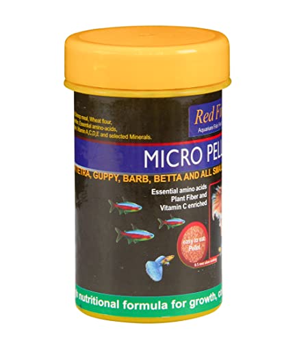 Image of JSquare Red Fin Micro Pellet Fish Food for Aquarium | 53% Protein | 0.5mm Pellet | High Nutritional Formula Fish Food for tetras, Guppies, barbs and bettas | 100g, All Life Stages