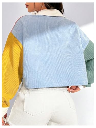 Verdusa Women's Colorblock Crop Jacket Button Front Collared Colorful Outerwear with Pockets2
