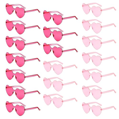 YQVIE 20 Pack Heart Shaped Sunglasses One Piece Candy Color Rimless Glasses for Women Bachelorette Party Supplies