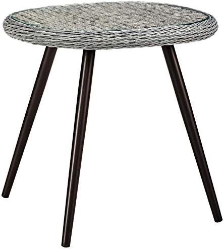 Modway Endeavor Wicker Rattan Aluminum Glass Outdoor Patio Side End Table in Gray