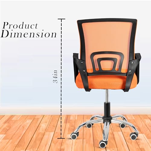 Image of Casa Copenhagen Mesh Mid Back Office /Study /Computer /Revolving /Desk Chair for Work from Home -Metal Base, Height Adjustable Seat -Orange& Black Handle