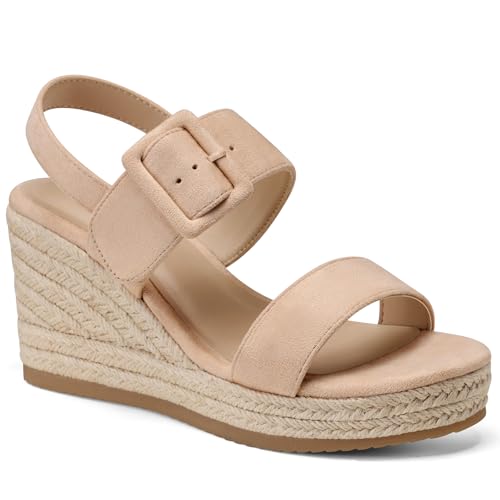 Image of TEMOFON Espadrilles Wedge Sandals for Women: Slip On Elastic Ankle Strap Platform Sandals Dressy Comfortable Summer Wedges Heels Shoes