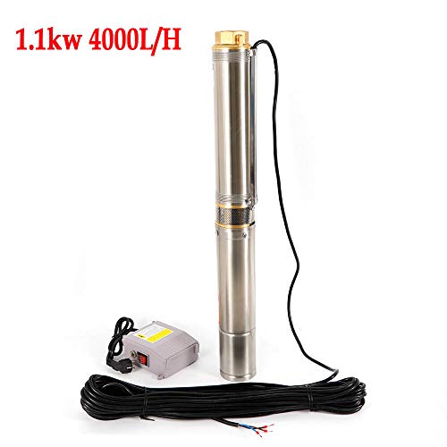 YUNRUX - Bomba para pozos profundos (4", 100 Mpa con bomba de agua de 4000 l/h, 1,1 kW, acero inoxidable, bomba sumergible automática)