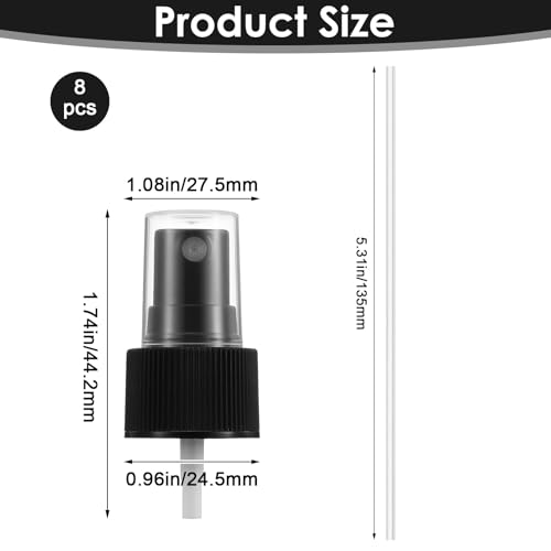 8PCS Spray Bottle Top Fine Mist Sprayer Replacement Pump Top Head Fine Mist Spray Cap Sprayer Pump Replacement with 5.9" Plastic Dip Tube2