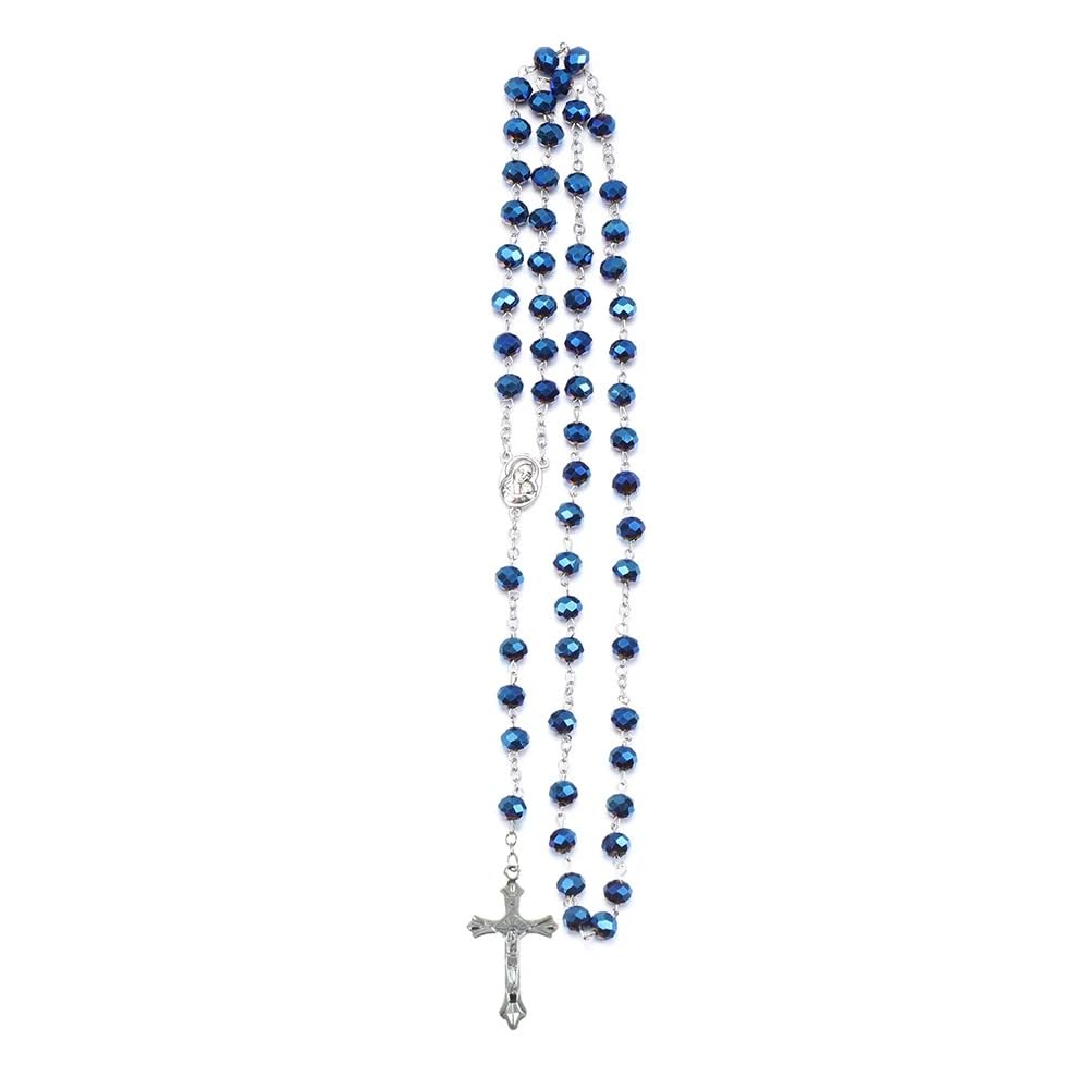 Accesorios 925 Collar de Rosario religioso de Plata esterlina para Mujeres y Hombres - 1pc Cross Cross Rosary Beads Pendants Collar de Cuentas de Cristal Redondo religioso, Virgen María Jesús Costa