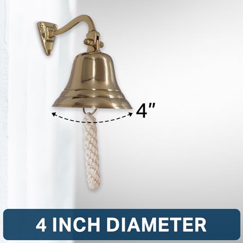 4" Solid Brass Bell Quality Marine Wall Mounted Ship Hanging Bell Perfect for Dinner, Indoor, Outdoor, School, Bar, Reception, Last Order & Church by The Metal Magician - Thumbnail 2