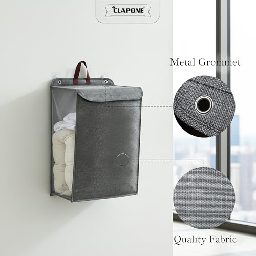 Image of Wall Hanging Laundry Basket Collapsible Laundry Hamper with Handle & Laundry Balls Foldable Space-Saving Dirty Clothes Organizer for Bathroom & Bedroom (Grey, Large)