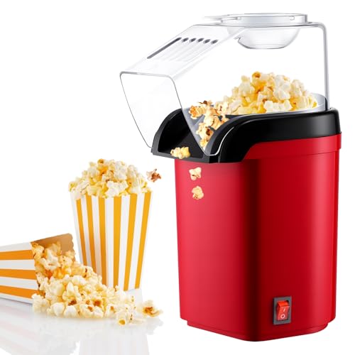 Máquina de palomitas de maíz de aire caliente, mini máquina de palomitas de maíz de aire caliente, 1200 W, sin grasa, aceite de palomitas de maíz Maker, poping rápido en 3 minutos, para casa, noches