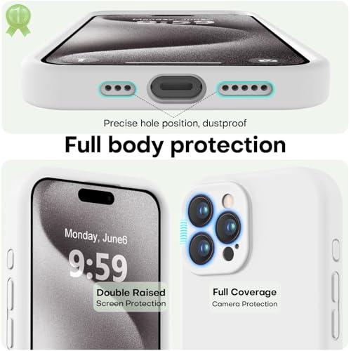 Image of LOVE 3000 Designed for iPhone 15 Pro Case, Premium Silicone with [Soft Anti-Scratch Microfiber Lining] Shockproof Protective Phone Case for Men Women Girls 6.1 inch, White
