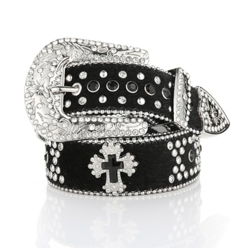 Rock Rhinestone Buckle Belts Woman Rhinestone Decor Waist Belts Western Cowgirl Girls Belt For Jeans Men