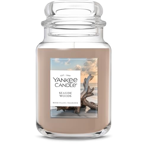 Yankee Candle Large Jar Scented Candle with up to 150 Hour Burn Time, Premium Plant Wax Blend for Consistent Burn, 22 oz Jar Candle with Room Filling Fragrance, Seaside Woods