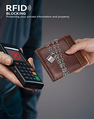 Mens Wallet RFID Genuine Leather Bifold Wallets For Men, ID Window 16 Card Holders Gift Box2