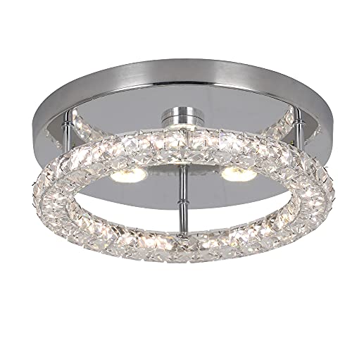 Plafonnier LED moderne en cristal - Encastrable - Mini lustre en cristal chromé - Pendentif pour salon, couloir, chambre à coucher (chrome, circulaire)