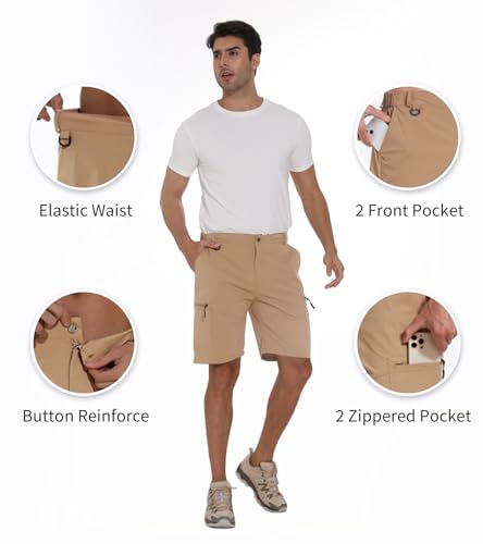 PEGENO Bermuda cargo masculina de caminhada de 23 cm, secagem rápida, para uso ao ar livre, com vári