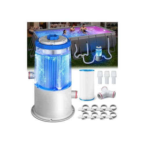 KimFilter Glowing 1000 GPH Above Ground Pool Filter Pump with Built-in Blue LED Light | Powerful Pool Cartridge Filter Pump System | Enhanced Water Circulation & Filtration up to Clean and Clear Water