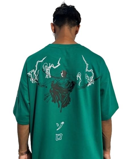 Image of ZAMS Zoro King of Hell Oversized Green T-Shirt - Unisex Tee with Round Neck & Half Sleeves - Ideal for Men and Women
