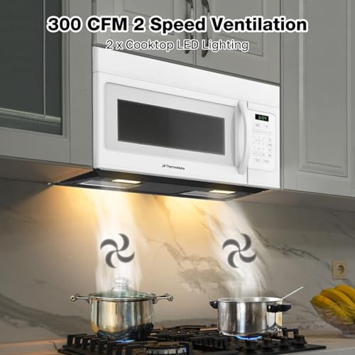 Image of ThermoMate 30 inch Over-the-Range Microwave Oven with 1.7 Cu. Ft. Capacity, 1000 Cooking Watts, One-Touch Cooking Options, 300 CFM, LED Lighting, White