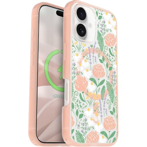 Image of OtterBox iPhone 16 Plus - Symmetry Series Slim MagSafe Case - Peachy Bloom | 3X Military Drop Protection - Slim - Shockproof - Pocket-Friendly - Raised Edges - Anchor Points - Non-Retail Packaging