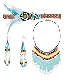 Als hübsche Squaw hast Du an Fasching kein Problem damit, Cowboys und Indianer um den Finger zu wickeln. Mit dem Indianerin Kostümschmuck mit Stirnband, Ohrringen & Halskette bist Du nämlich eine echte Augenweide. Im Wilden Westen wärest Du wahrscheinlich die Geliebte von Winnitou, der Deinen guten Stil schätzt. Da müssen sich die Cowboys und Indianer wohl mächtig ins Zeug legen, um Dir zu gefallen.