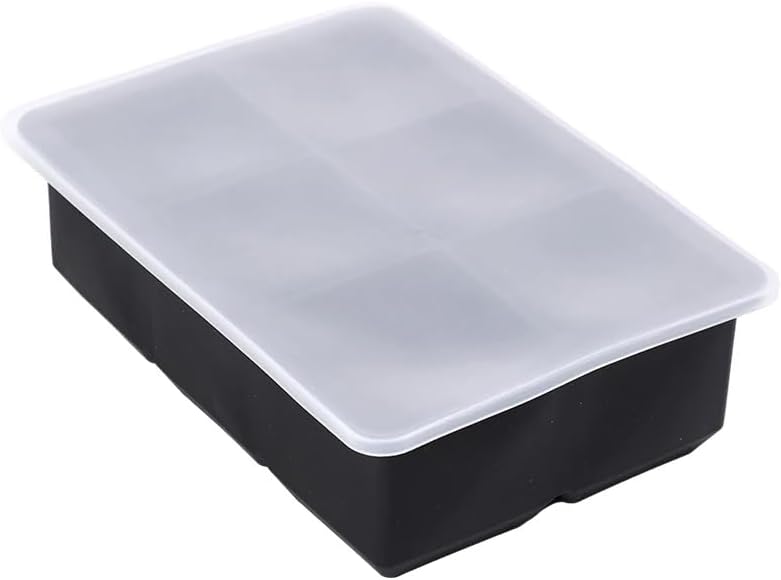 Large Ice Cube Mold Tray, Black and Frosted, Food Grade Silicone, 17x12x5.5cm Square Ice Block Maker for Pub, Wine, Beverages (6)