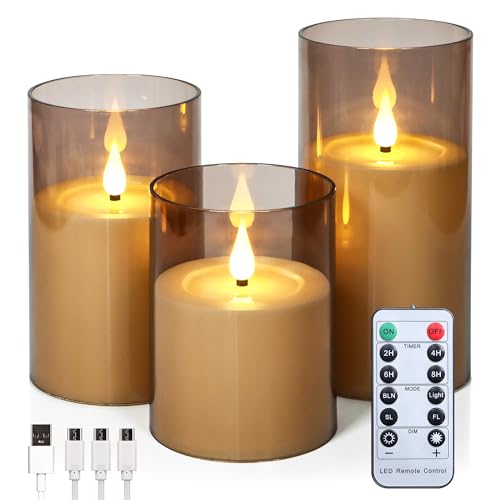 FREEPOWER 3er LED Kerzen Aufladbar mit Fernbedienung Timer Flackern...