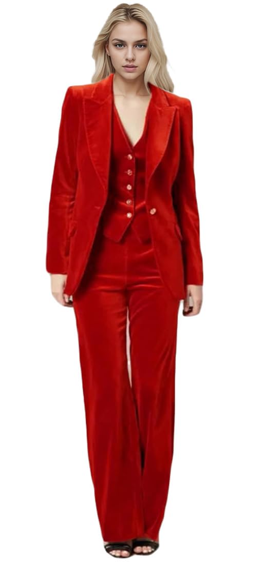 3 PC Womens Velvet Suit One Button Office Work Outfit Womens Pants Suit Prom Tuxedos