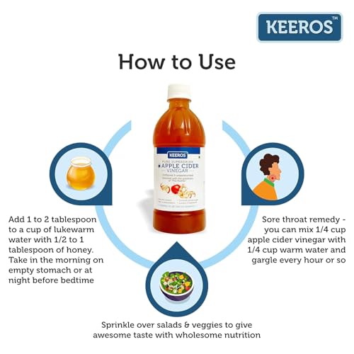Image of Keeros Apple Cider Vinegar with Mother | Raw, Unfiltered & Unpasteurised ACV | Rich in Antioxidants | Supports Digestion, Blood Sugar Control & Heart Health | Natural Detox Drink (500ml, Pack of 3)