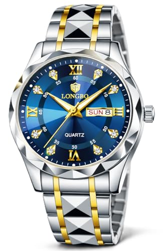 Image of LONGBO Zenith Diamond Analog Watch for Men Business Stainless Steel Watches Luxury Men's Wristwatch | Birthday Gift for Men | Gift for Husband | Gift for Brother