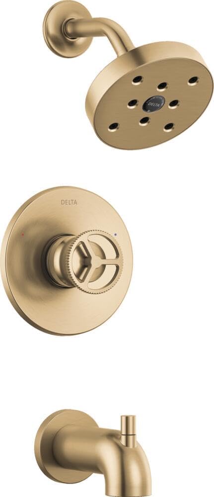 Delta Faucet Trinsic 14 Series Gold Tub Shower Faucet Set with H2Okinetic Shower Head, Shower Trim Kit, Gold Shower Fixtures, Bathtub Faucet Set, Champagne Bronze T14458-CZ (Valve Not Included)