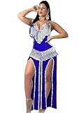 Fashion 3tok Hot Popular Oriental Dance Suit (Blue, One Size)