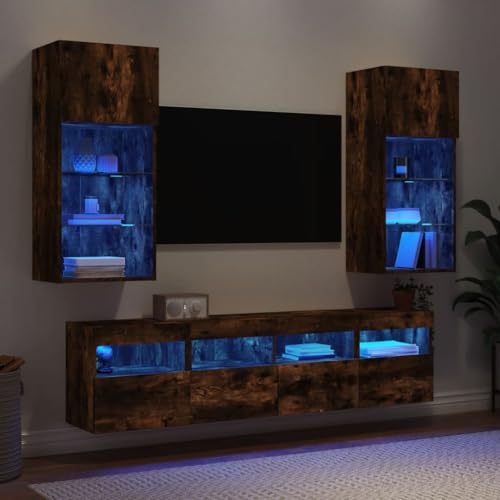 Genérico Muebles TV Pared con 5 pzas Madera ingeniería Roble Ahumado,Muebles TV-3216747