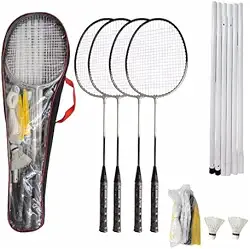 Kit Badminton Pro 4 Raquetes 2 Petecas C/Rede E Suporte