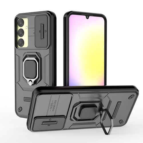Image of SHINESTAR Tough Armor Samsung Galaxy A25 5G Bumper Back Case Cover | Ring Holder & Sliding Camera Shield Cover | 360 Degree Protection Back Case Cover for Samsung Galaxy A25 5G (Black)