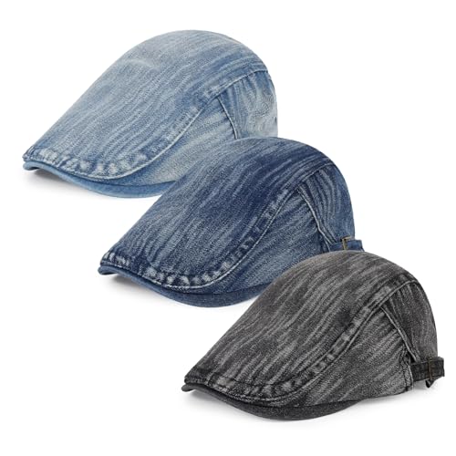 Image of 3Pcs Men's Newsboy Caps Cotton Cooling Hat Adjustable Flat Cap for Men