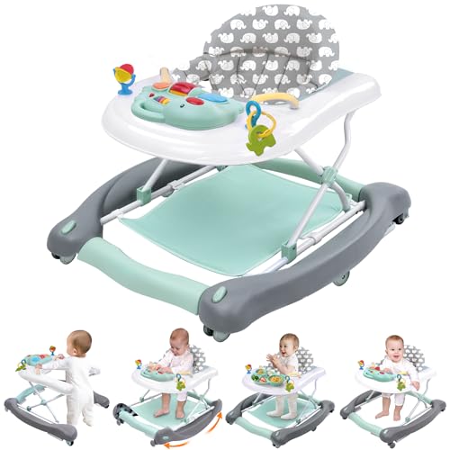 Image of Foldable Baby 5-in-1 Activity Walker - Rocker, Activity Center, Bouncer, Seat Walker, Push Walker - Adjustable Speed Rear Wheels and Height Toys Ages 6-18 Months… (Mint Green)