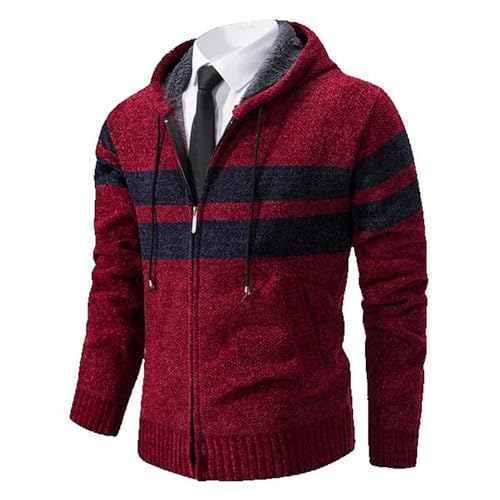 Autumn Drawstring Hooded Knit Cardigan Winter Striped Casual Sweaters All Match Long Sleeve Coats