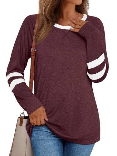 Image of AUTOMET Womens Color Block Long Sleeve Shirts Oversized Crewneck Casual Top