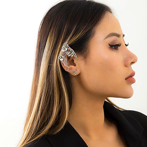 Minzaos Bethynas Gothic Vintage Elf Ear Cuff Without Piercing Retro Solid Rose Hollow Leaf Ear Clip Flower Fairy Ear Wrap For Women Girls, Silver #TOP5