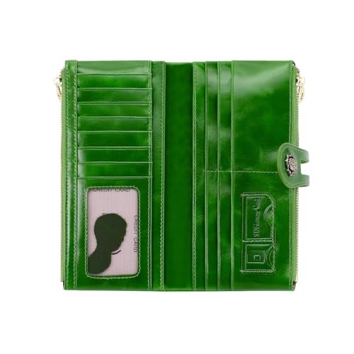 Image of Women's RFID Blocking Wallet Soft Leather Clutch Money Ladies Purse Slim Card Holder Organizer Zip Pocket (3013-Green)