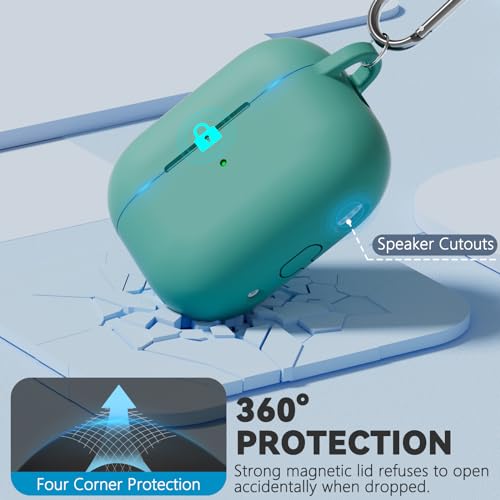 Image of Ljusmicker for AirPods Pro 3 Case 2025 with Cleaner Kit,Magnetic Green | Soft Silicone Protective Cover for Apple AirPod Pro 3rd Generation Case with Keychain for Women Men,Shockproof,Magnetic
