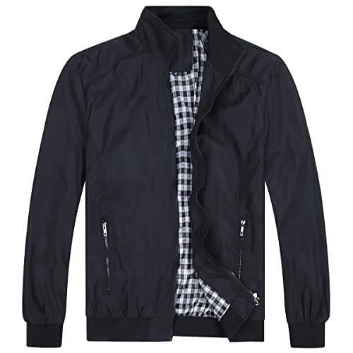 YOUTHUP Herren Jacke Regular Fit Sommer Übergangsjacke Leichtgewicht Freizeitjacke Bomber Sportjacke, Schwarz-B6601, XXL