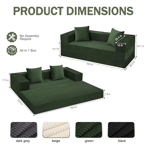 Image of COMAX Futon Sofa Bed, Convertible Sofa Bed, Folding Boneless Couches | Boneless Couch for living room, 4‑in‑1 Fold Out Small Foldable Loveseat Floor Sleeper Mattress Lounge Space‑Saving