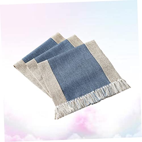 Nappe en coton style rétro bleu à franges double couche 38x200