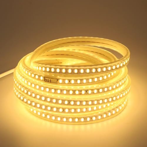 Image of LED Strip Lights AC 110V 9.84 ft Warm White Outdoor LED Lights Waterproof 3m SMD 5730 120LEDs /m 3000K Cuttable Strip Lighting for Bedroom Wall Kitchen Under Cabinet TV Lights